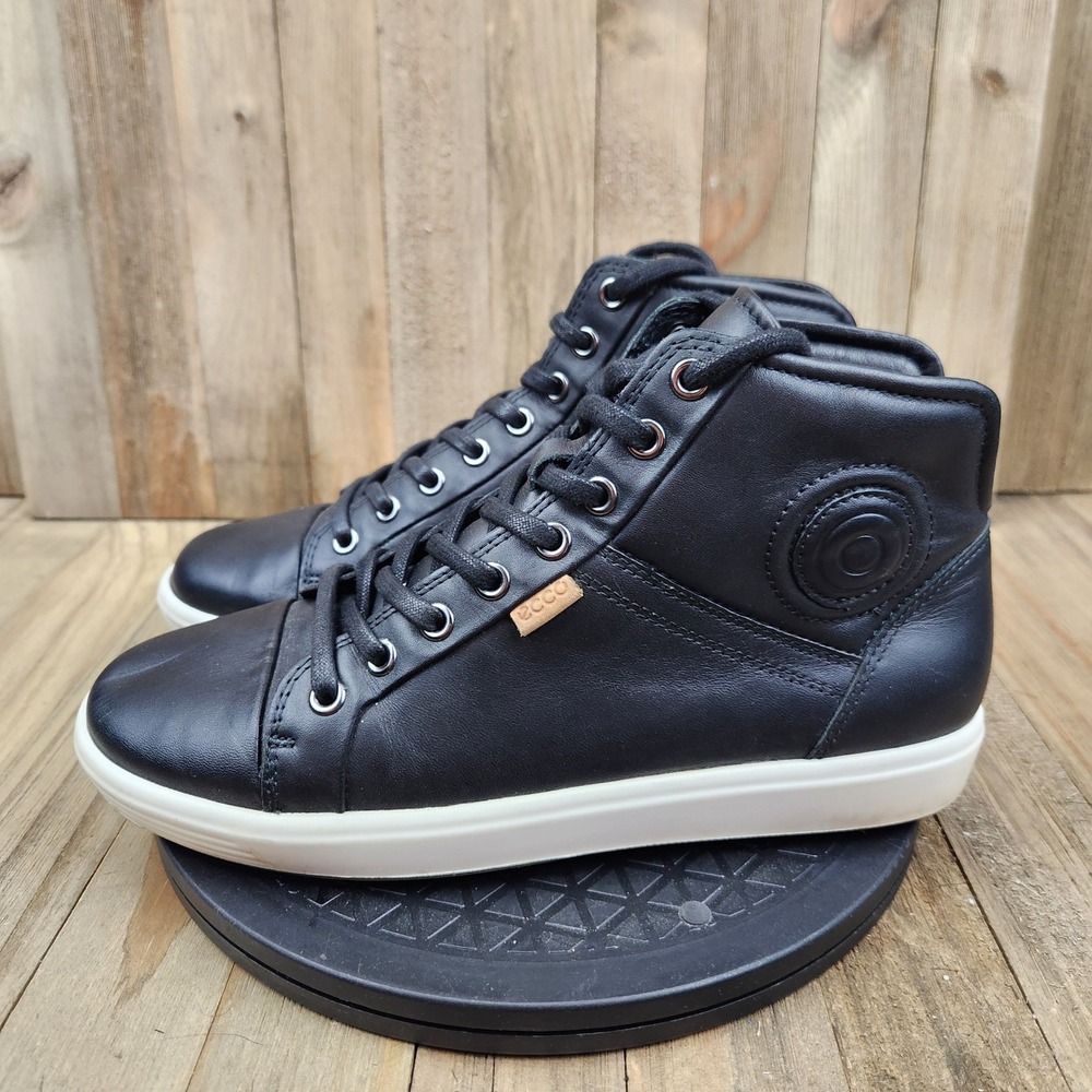 Ecco Soft 7 Womens 38 7-7.5 Black Leather High Top Shoes 430023-01001